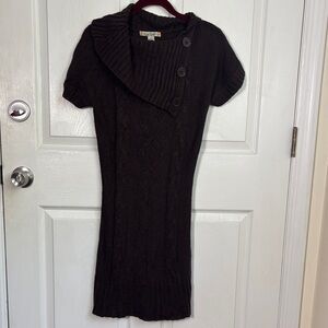 LOVE CHANGE Brown Y2K cable knit sweater dress shawl collar size Large